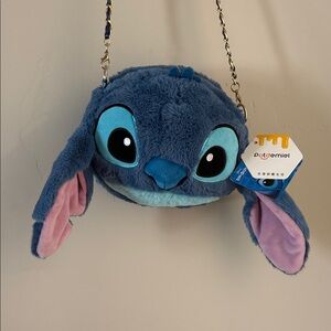 Authentic Rare Potdemiel Plush Stitch Purse Crossbody Bag Gold & Nylon Chain